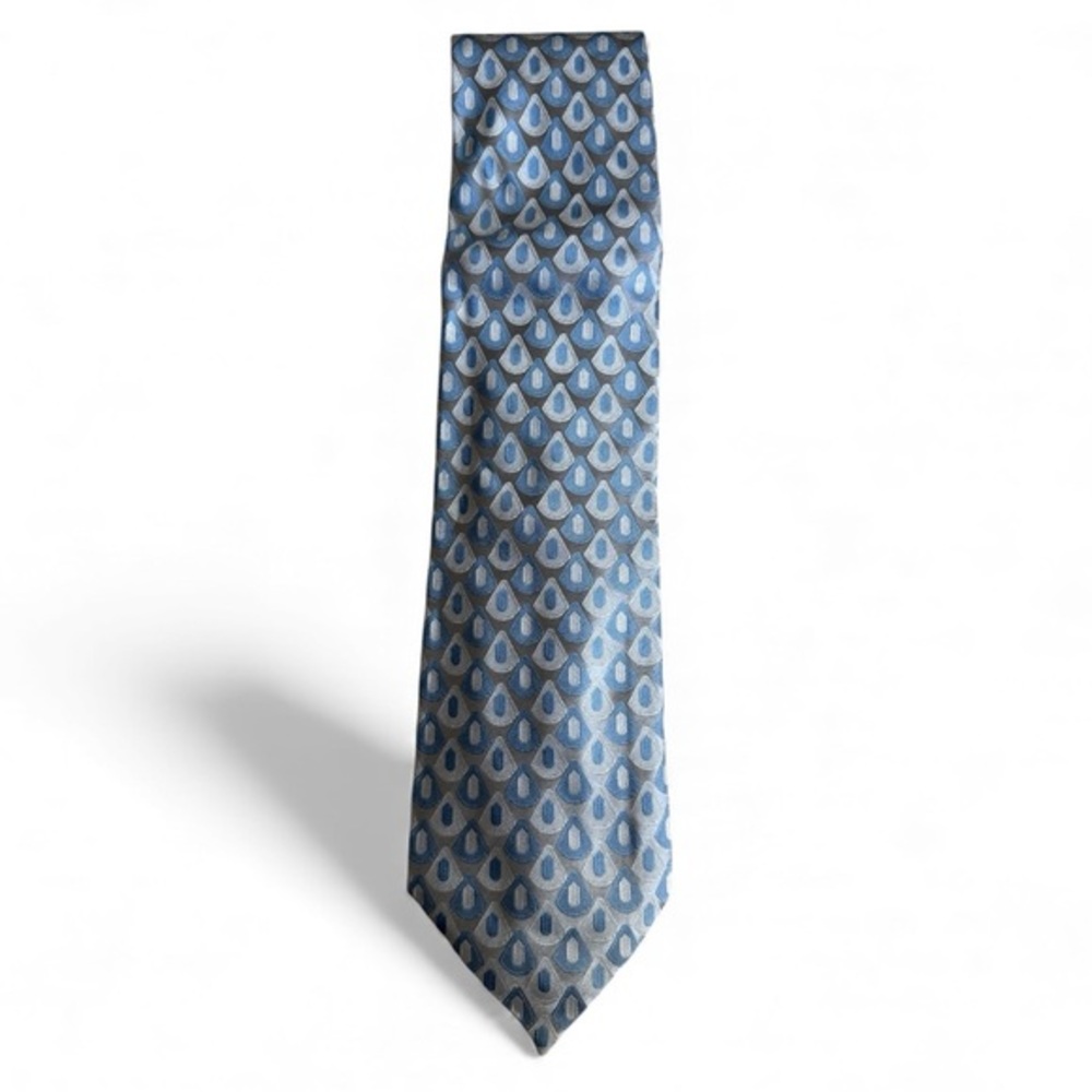 Lamberti Made in Italy Silk Necktie Light‎ Blue Silver Paisley Teardrop Pattern